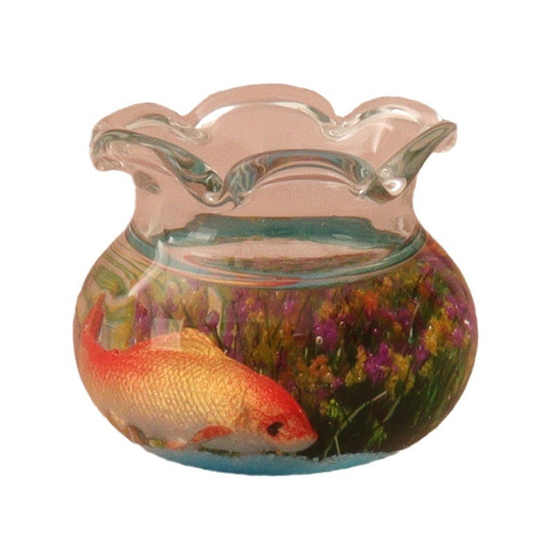 Miniature Simulation Mini Glass Koi Water Grass Fish Tank Cute Healing Micro Landscape Baby House Decoration Ornament OB11