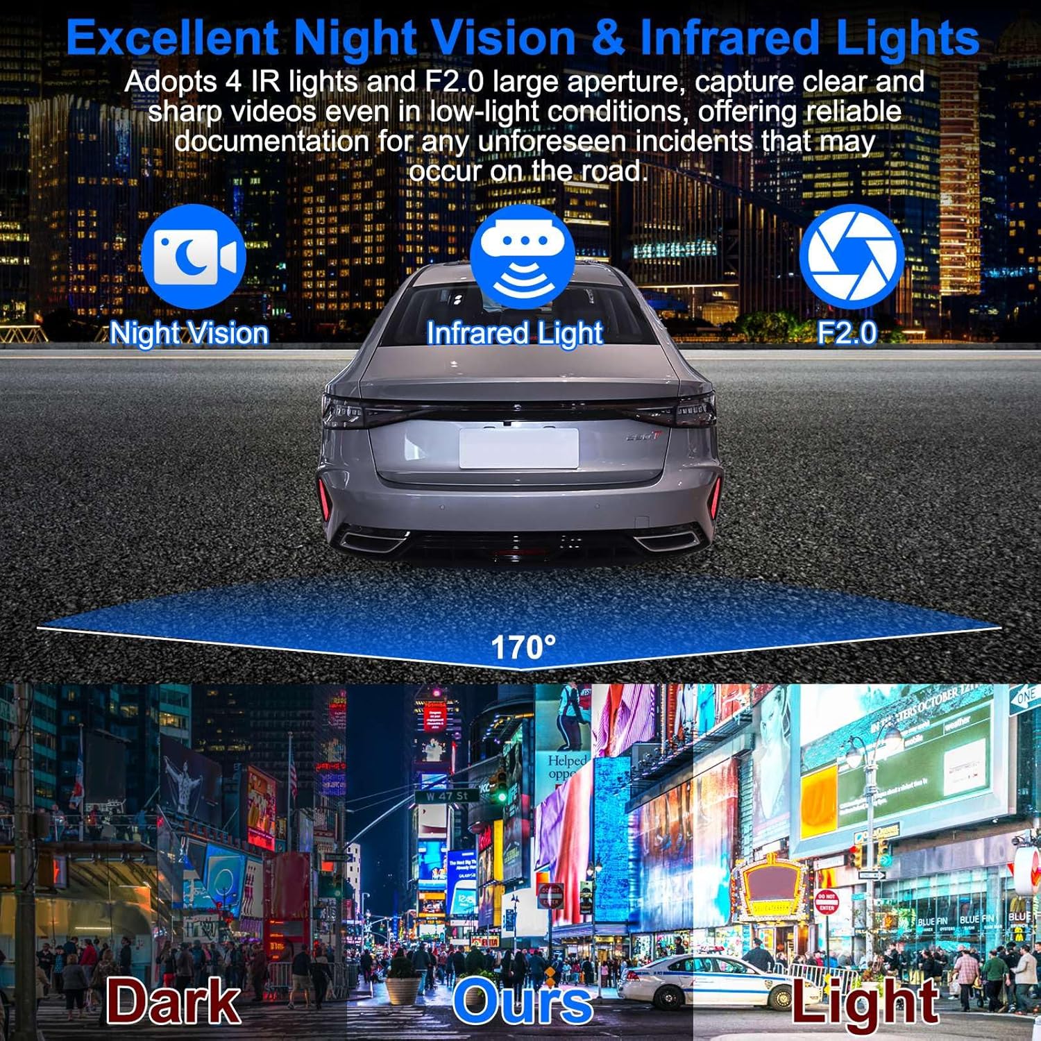 1080P HD Car DVR 3 Channel Dash Cam Front and Rear Inside Auto Camera Video Recorder 170° Wide Angle IR Night Vision Loop Recording Motion Detection 2