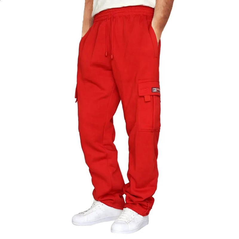 Mens Sweatpants Straight Fit Joggers for Sports and Streetwear Loose Oversized Drawstring Long Pants Men Multi-pocket Pants 240814
