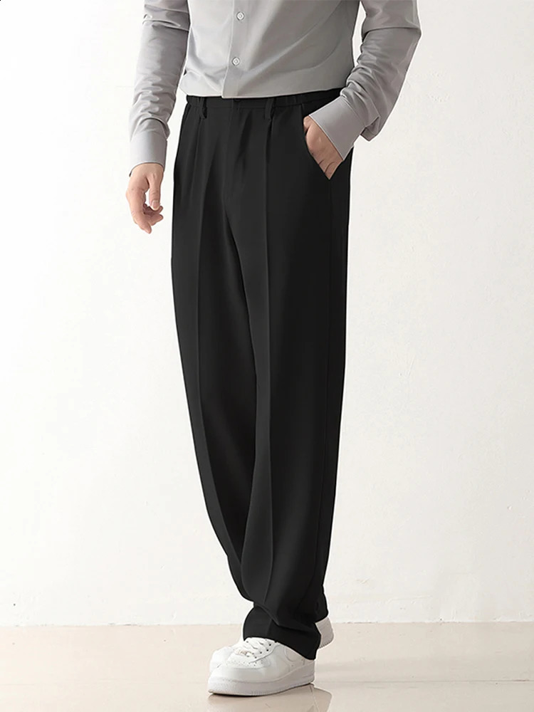 Spring and autumn casual pants mens Korean fashion elastic polyester loose straight half width set w240816
