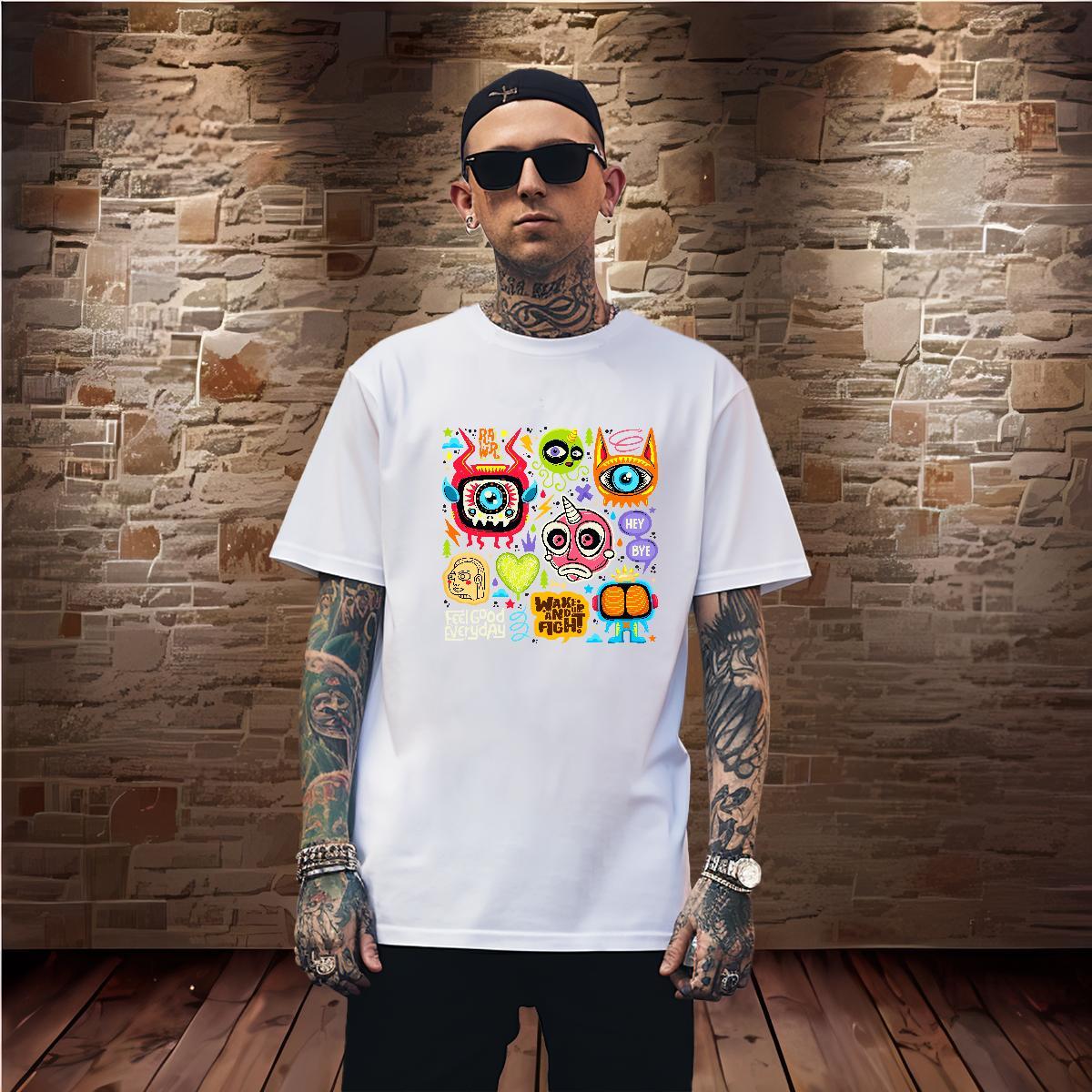 Popular Men T Shirts 230g Cotton ET Sport Black Oversized Round Neck Short Sleeve Tshirts Wholesale Tops Tees