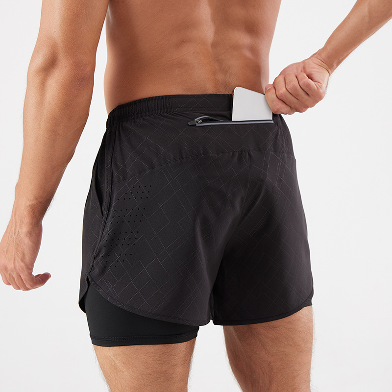 Running Marathon track loose shorts Quick drying lined with anti-slip double-layer fitness shorts