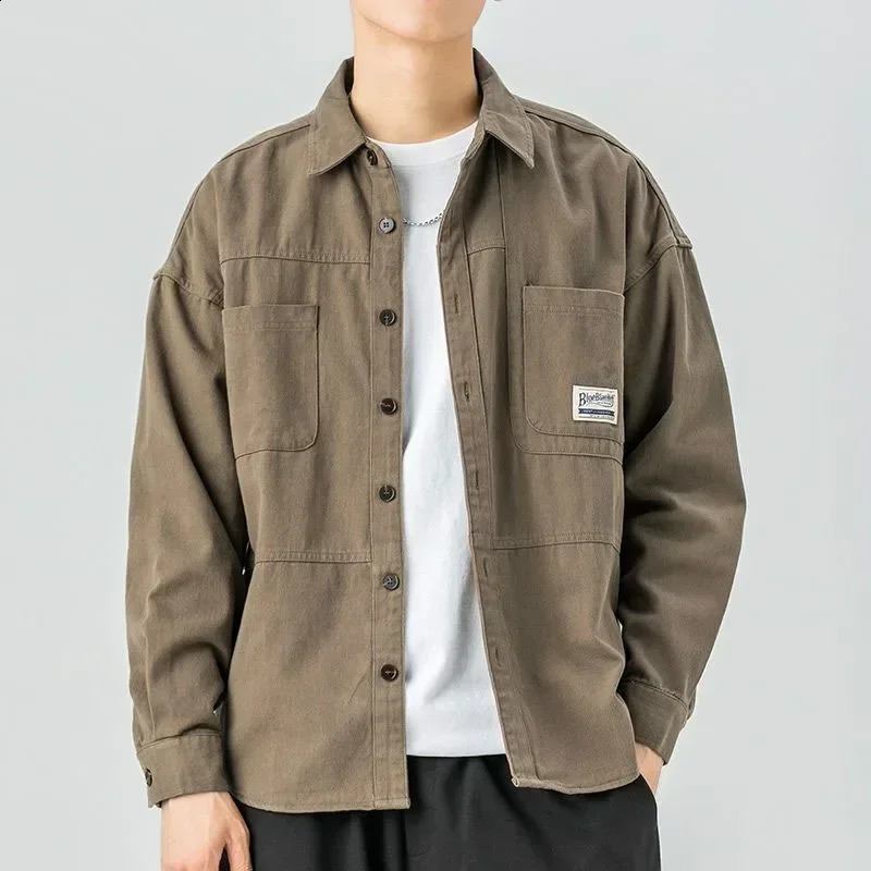 Men Shirts Long Sleeve Jackets Pocket 2023 Spring Autumn Cardigan Fashion Streetwear Male Casual Oversize Coat Loose Blouses 240816