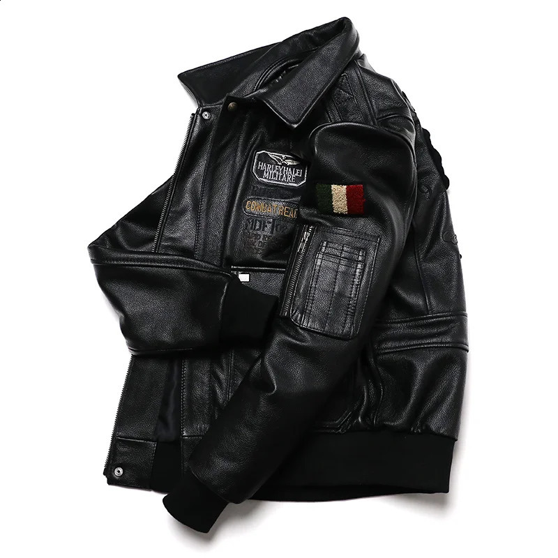 India Embroidered Leather Jacket Mens Denim Motorcycle Air Force Pilot Clothing Flight Suit 240816