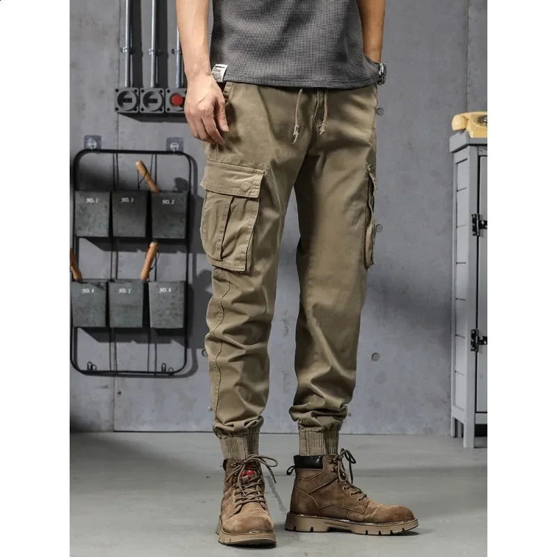 Men's Slim Fit Cargo Joggers - Cotton Tactical Pants with Multi-Pockets, Autumn Winter Workwear Casual Trousers, Spring Streetwear Fashion