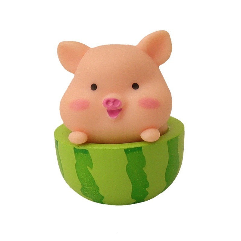 Cartoon creative cute mini micro landscape pig eating watermelon scene desktop decoration ornament OB11