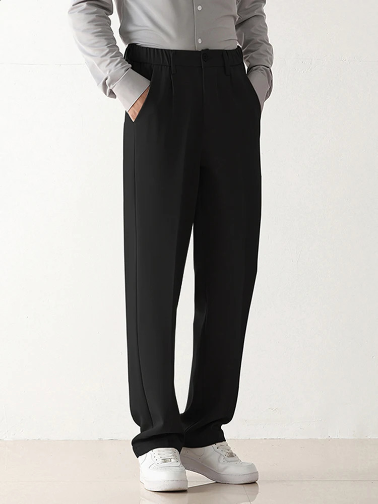 Spring and autumn casual pants mens Korean fashion elastic polyester loose straight half width set w240816