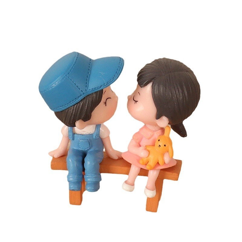 DIY Mini Healing Small Ornament Bench Couple Doll INS Micro Landscape Creative Home Decoration Plastic Crafts