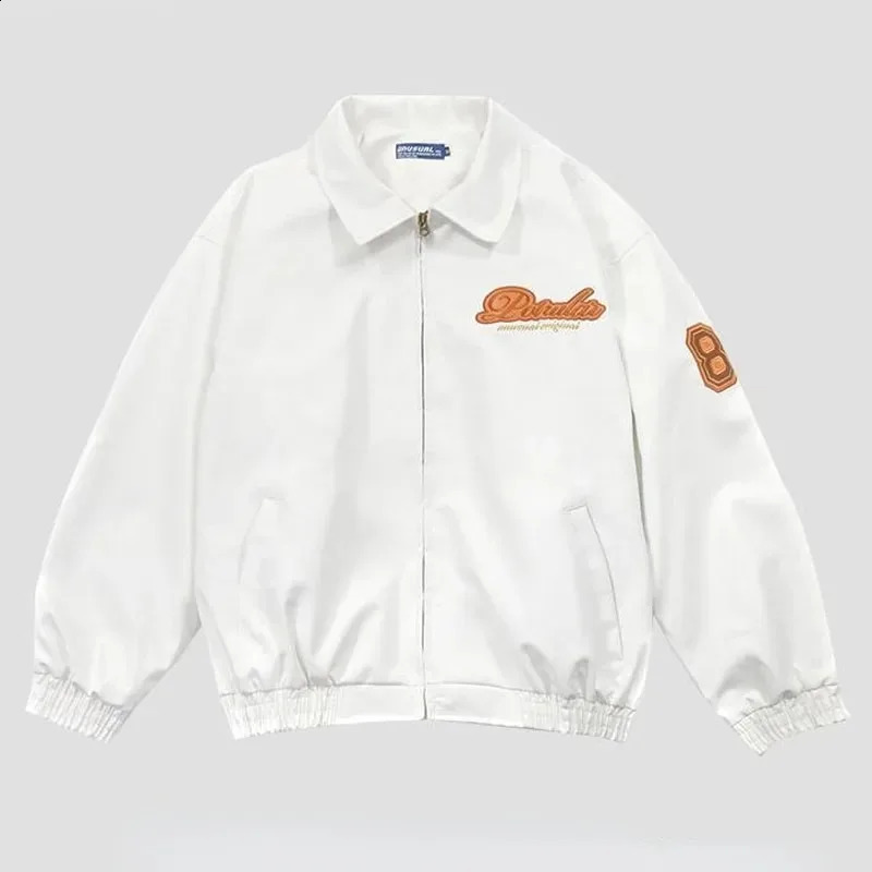 Retro Racing PU Leather Jacket Men and Women Letter Printing Lapel Motorcycle Jackets Women Y2k Japanese Streetwear Unisex 240809