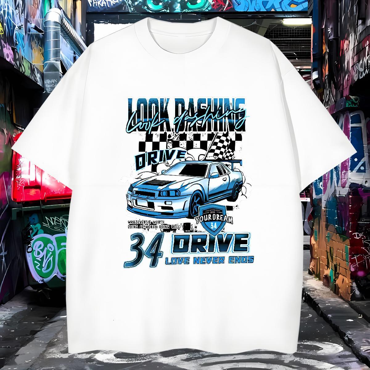 Free Shipping T-Shirts for Men 230g 100% Cotton car Casual Daily Wear Graphic Breathable Soft Couples T Shirts Customized Tops Shirt