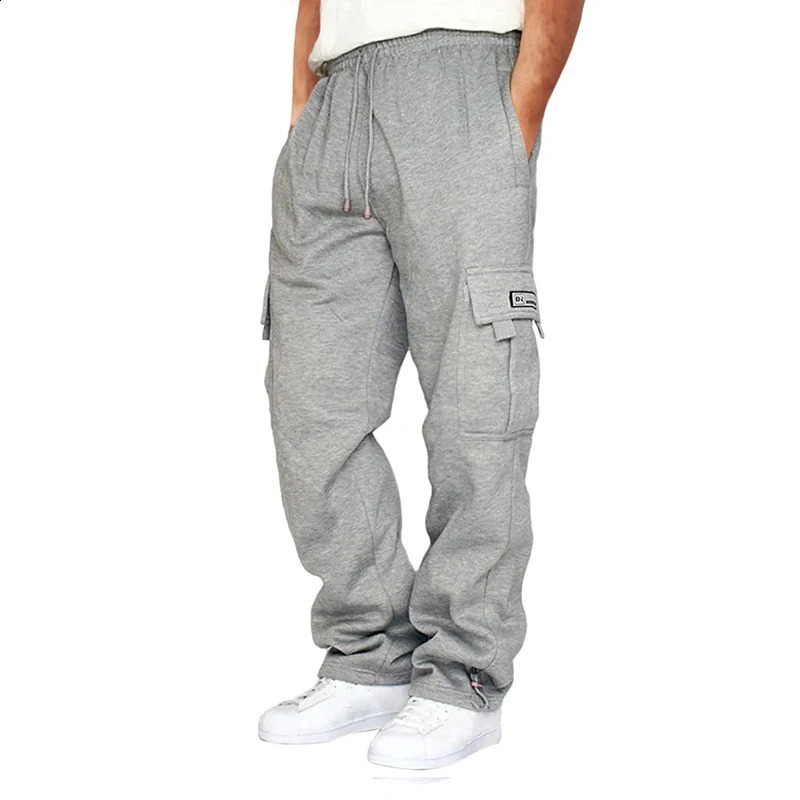 Mens Sweatpants Straight Fit Joggers for Sports and Streetwear Loose Oversized Drawstring Long Pants Men Multi-pocket Pants 240814