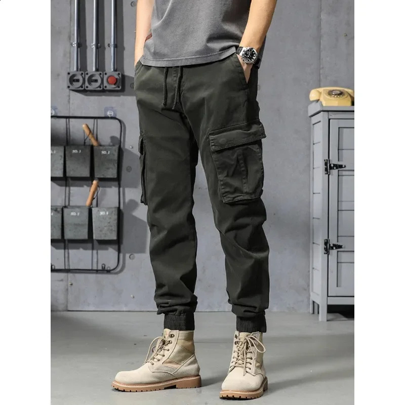 Men's Slim Fit Cargo Joggers - Cotton Tactical Pants with Multi-Pockets, Autumn Winter Workwear Casual Trousers, Spring Streetwear Fashion