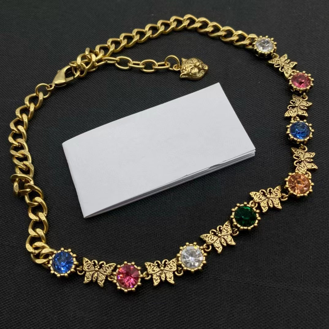 Luxury Designer Vintage Crystal Necklace Brass material Fashion Exquisite Chain Necklace Gift jewelry