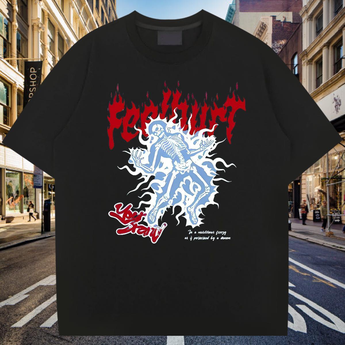 Classic Mens T Shirts 230g 100% Cotton skull Street wear Hip Hop Oversized O Neck Short Sleeves Men Tops Tees Factory Direct Tshirts