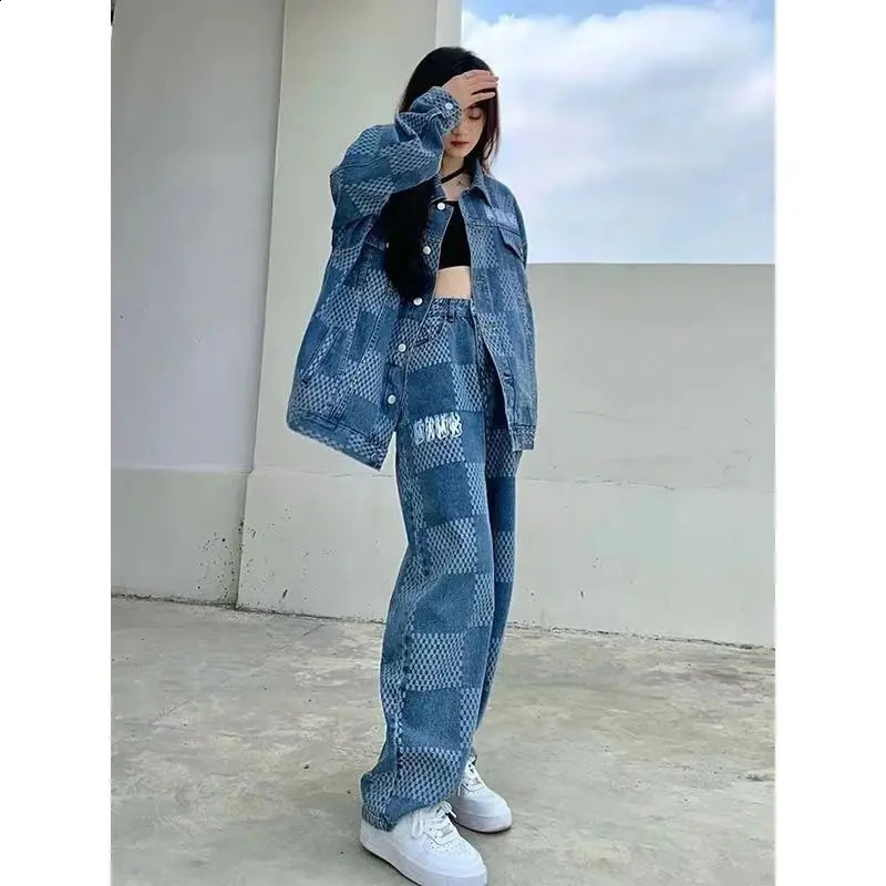 Woman 2 Pieces Pants Sets Fashion Long Sleeve Coat Tops Wide Leg Jeans Pants Casual Two Piece Set Women Demin Jacket Suit 240816
