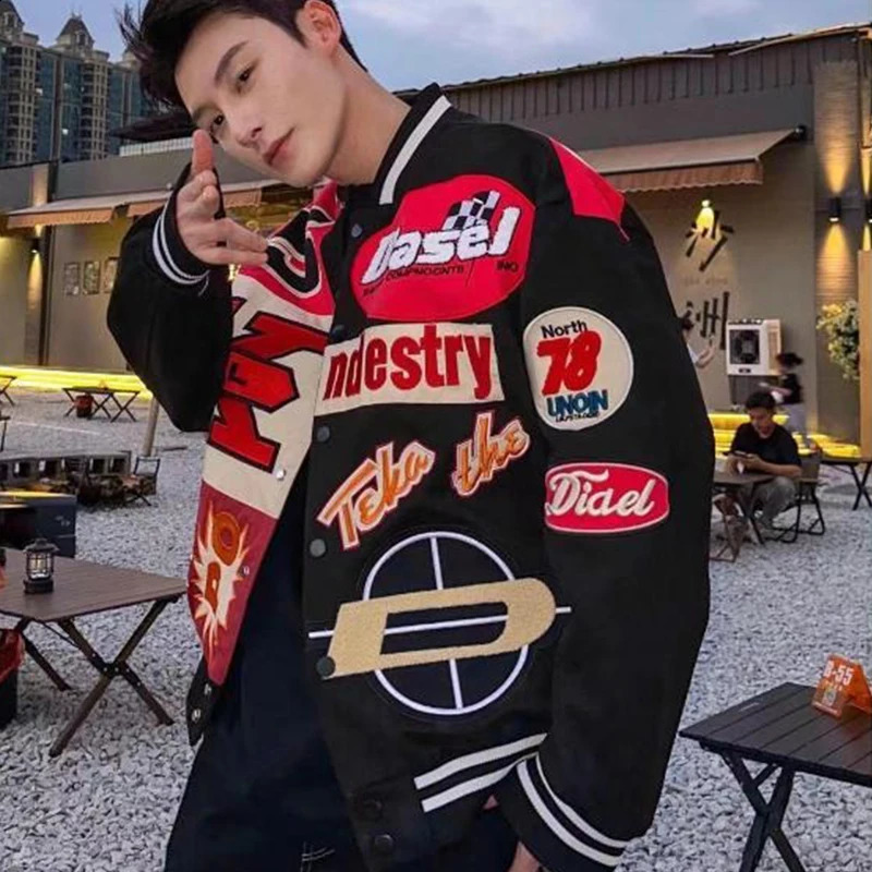 American motorcycle mens and womens baseball uniform jacket spring autumn fashion street couple flying racing chic 240816
