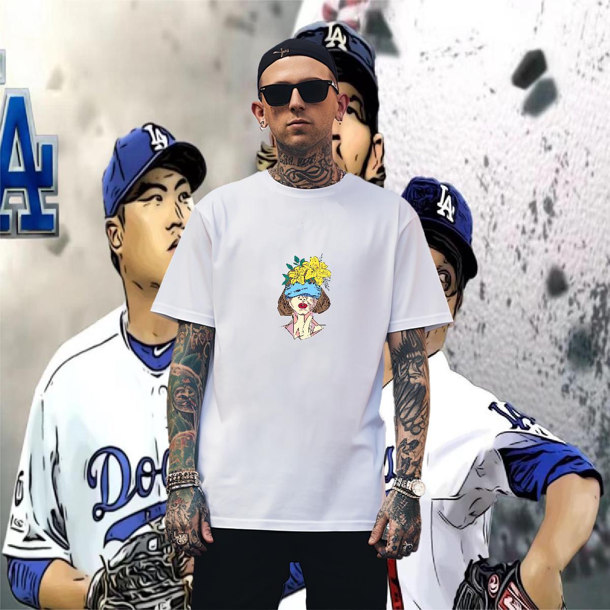 Comfortable T Shirt For Man 230g Cotton portrait High Street Hip Hop Oversized Breathable Short Sleeve Men Tshirts 2024 New Tees