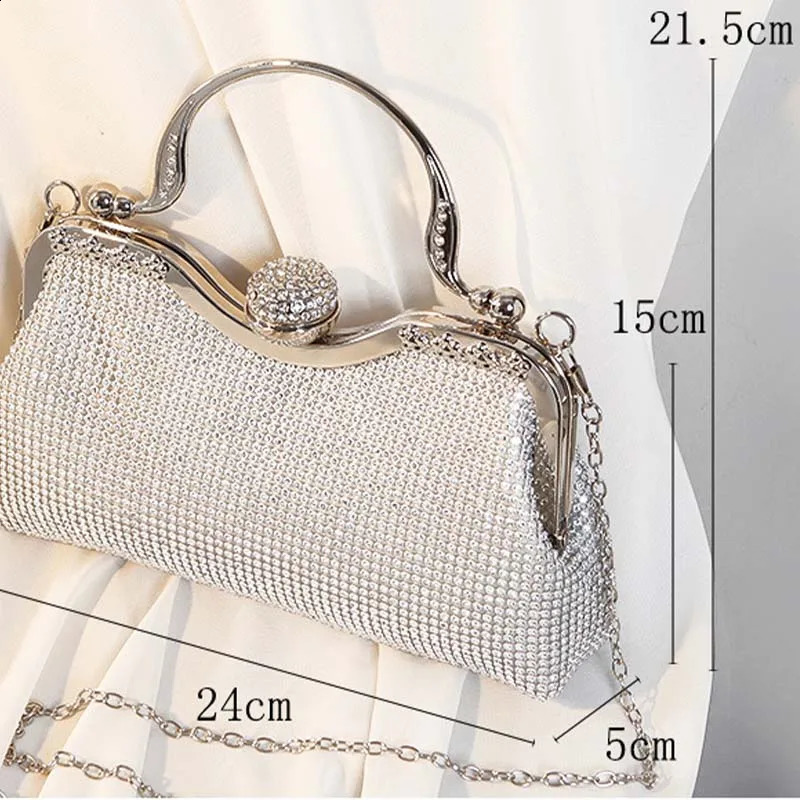 Diamond Womens Evening Handbag Metal Top Handle Wedding Party Wallet Crystal Clutch Bag Shoulder Messenger 240817