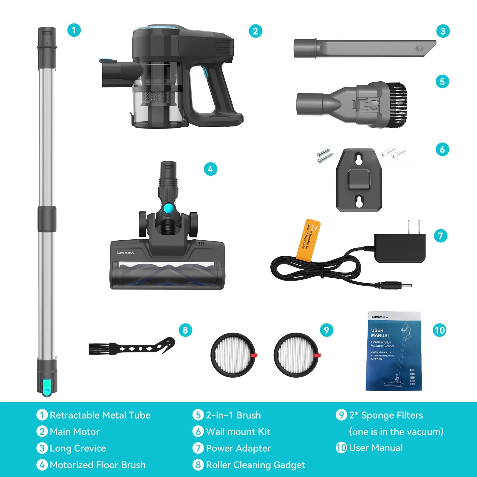 YISORA N300 Cordless Upright Vacuum Cleaner 20Kpa Ultra Lightweight Stick Vacuum for Carpet Hard Floor Car Pet Hair 240816