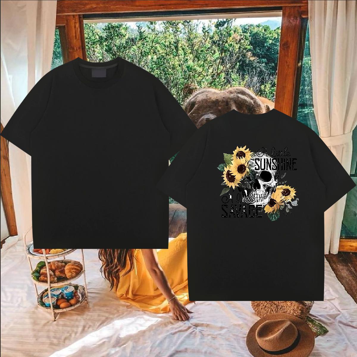 Popular Mens T Shirts 230g 100% Cotton flower Casual Beach Oversized 4XL Breathable Crew Neck Couples T Shirts Classic Tees Shirts