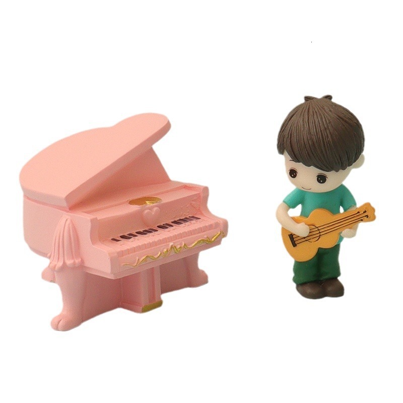Miniature Simulation Mini Ins Piano Guitar Boy Instrument Performance Micro Landscape Scene Baby House Decoration DIY Accessories