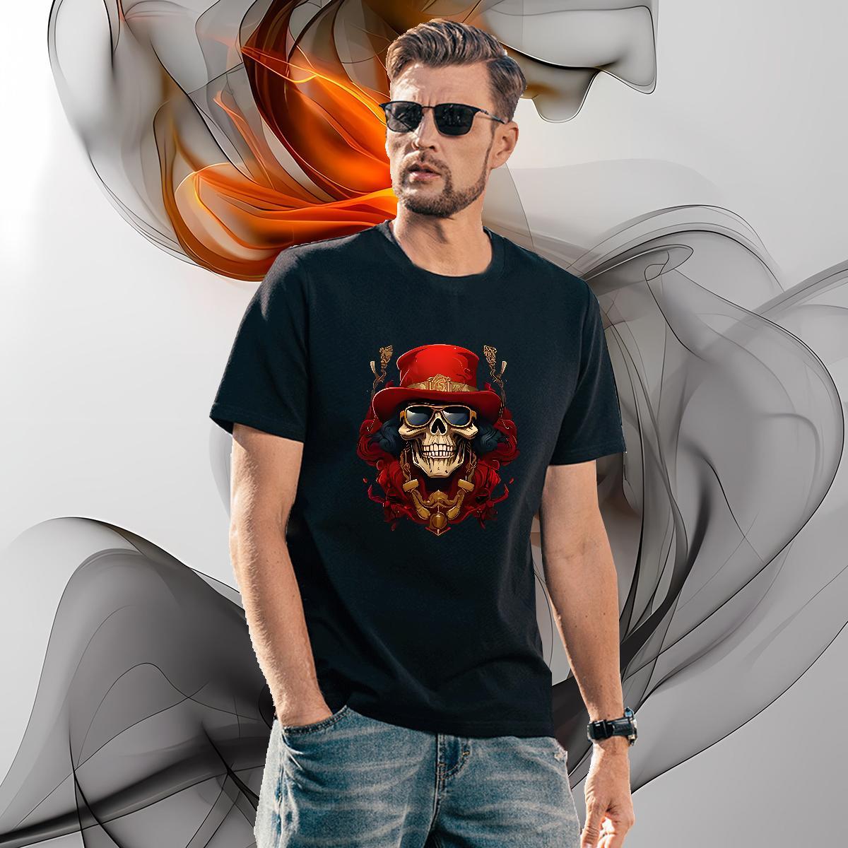 Free Shipping Men T Shirts 230g Cotton skull High Street Hip Hop Customized Print O Neck Short Sleeves Mens Tshirts DIY Tees