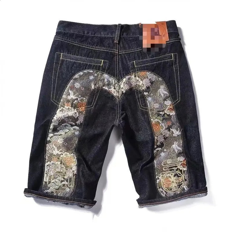 Fukushen Shorts Hip-Hop American High Street Retro Harajuku Style Fashion Loose Printed Denim Straight Five-Leg Pants 240816