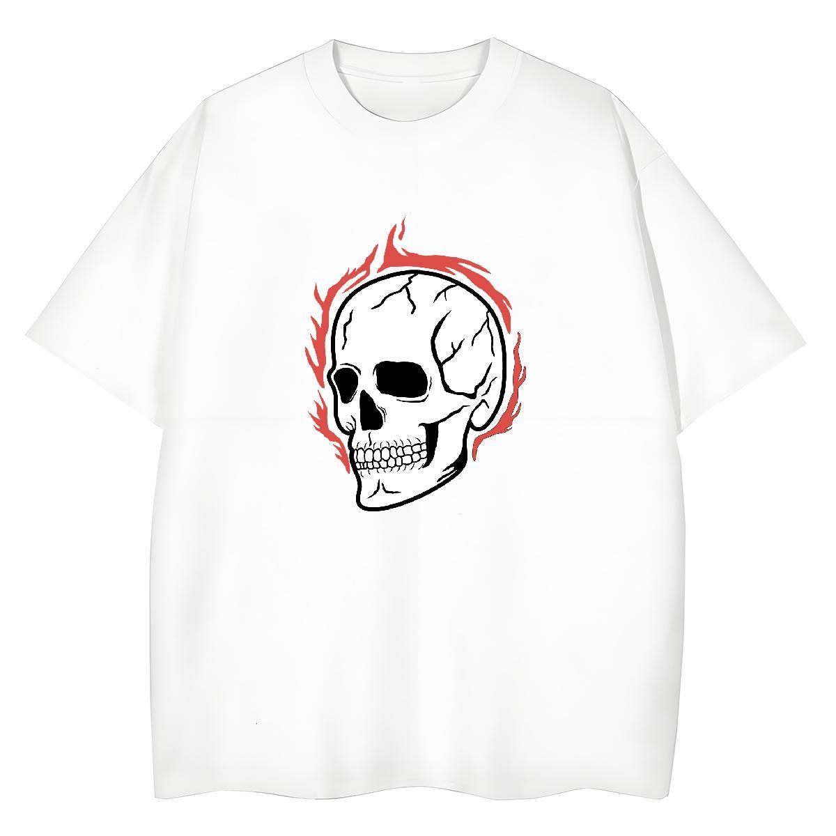 Comfortable T-Shirts for Men 230g Pure Cotton skull Anime Printing Street DIY Round Neck Short Sleeve Men Tops Tees New Designer Tshirts