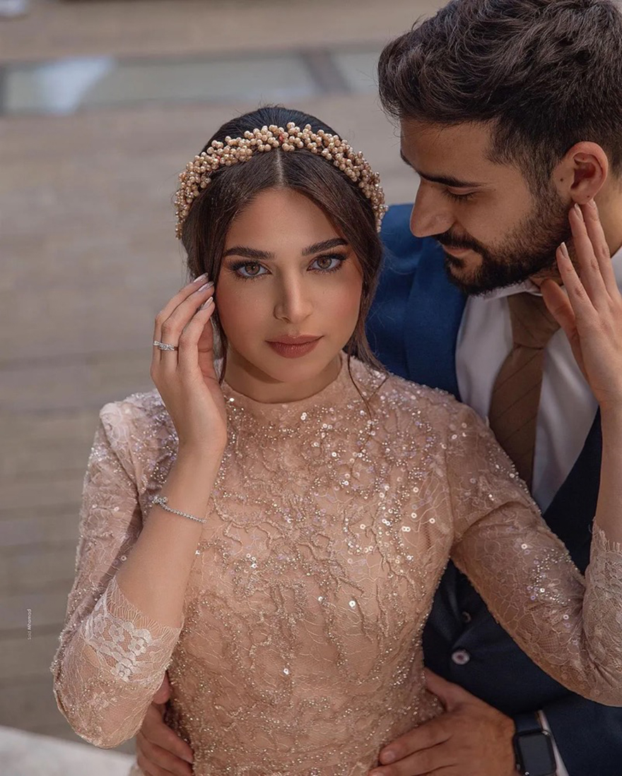 arabic aso ebi gold muslim lace wedding dresses beaded aline bridal dresses vintage sexy wedding gowns