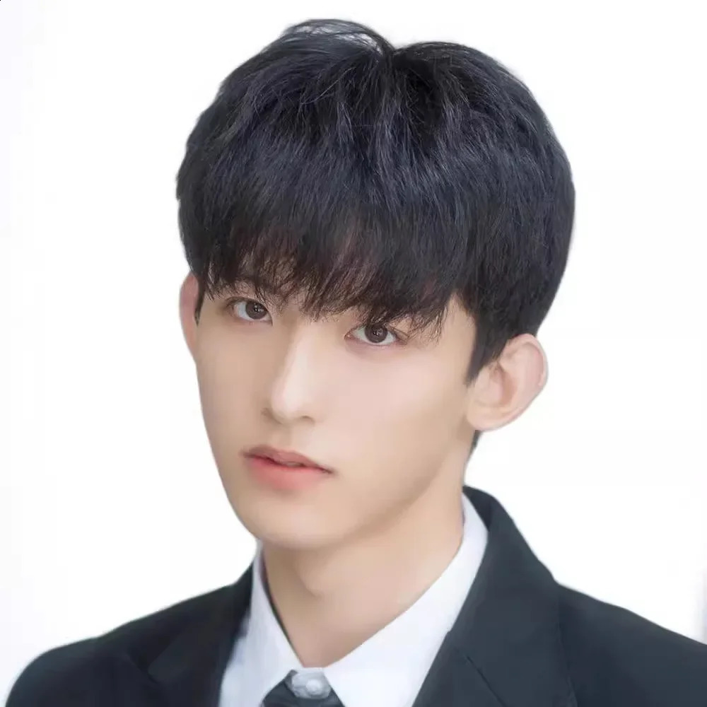 Wig Man Korean Version Handsome Wig Head Cover Fashion Styling Net Red Model Natural Short Send Boyfriend Mens Wig Set 240806