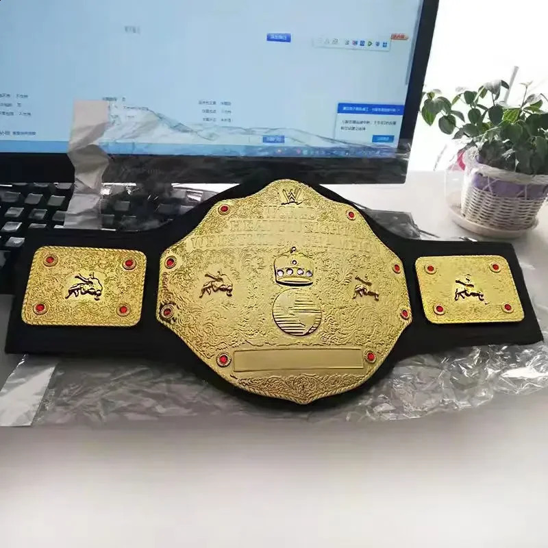 Wrestler Championship Gold Belt Action Character Professional Wrestling Horn Belt Animated Character Toy Gift Boy 95cm 240815