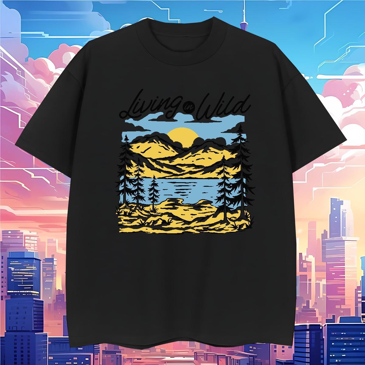 Classic T Shirts Men 230g 100% Cotton mountains Anime Printing Street DIY Short Sleeve Soft Tshirts 2024 Summer Tee Shirt