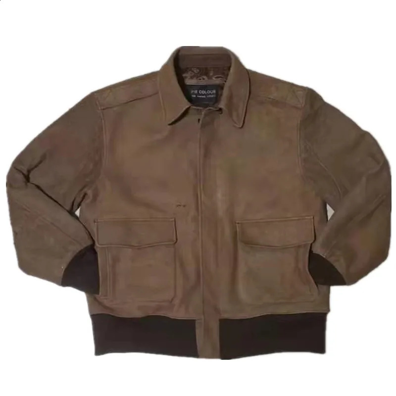 A2 Leather Jacket Mens US Air Force Flight Zealand Sheepskin Coat Suede 10mm Low Grade Suitable for Work 240816