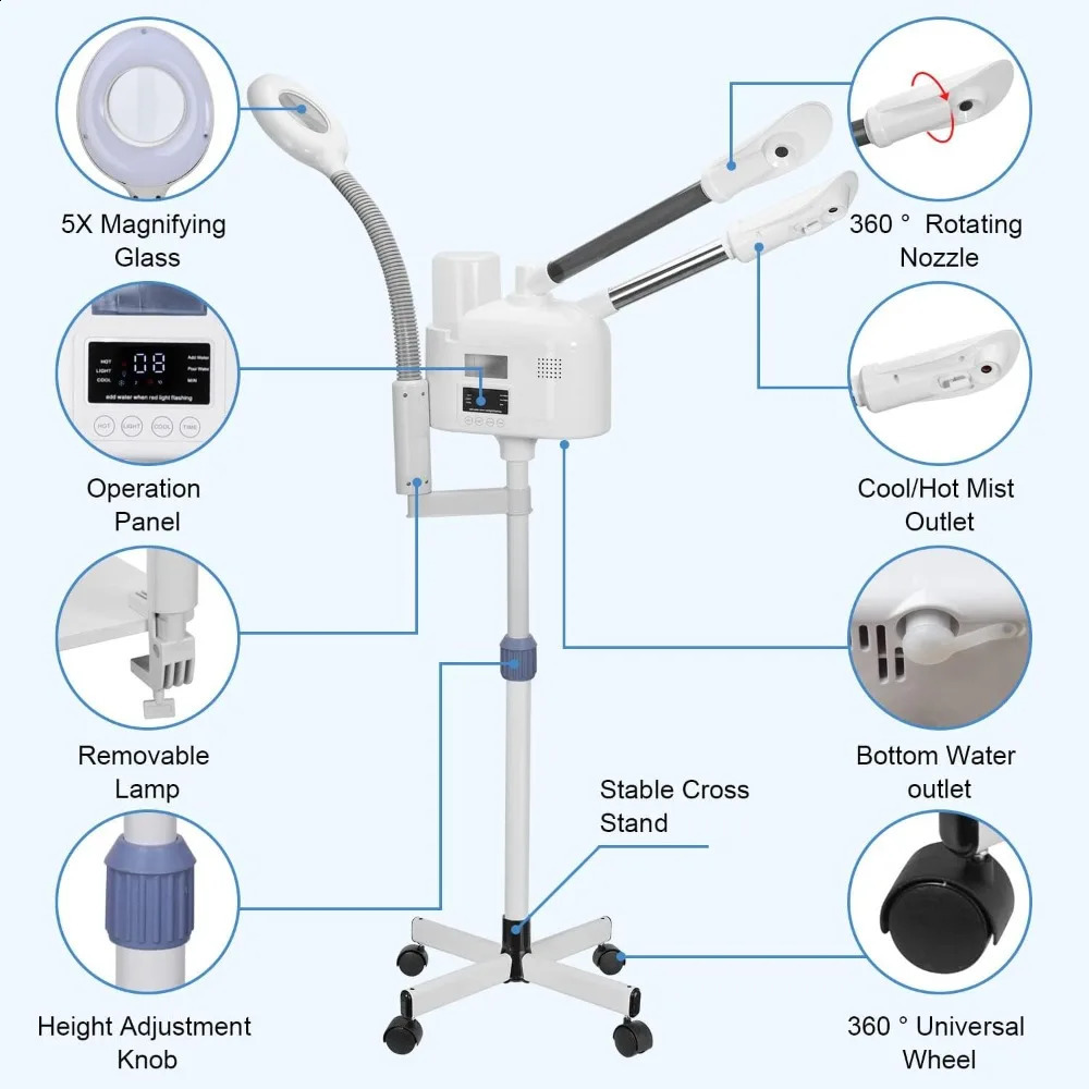 Steamers Professional 3 in 1 Steamer with 5X Magnifying Lamp Upgrade PTC Heating /Cool Mist Steamer 240808