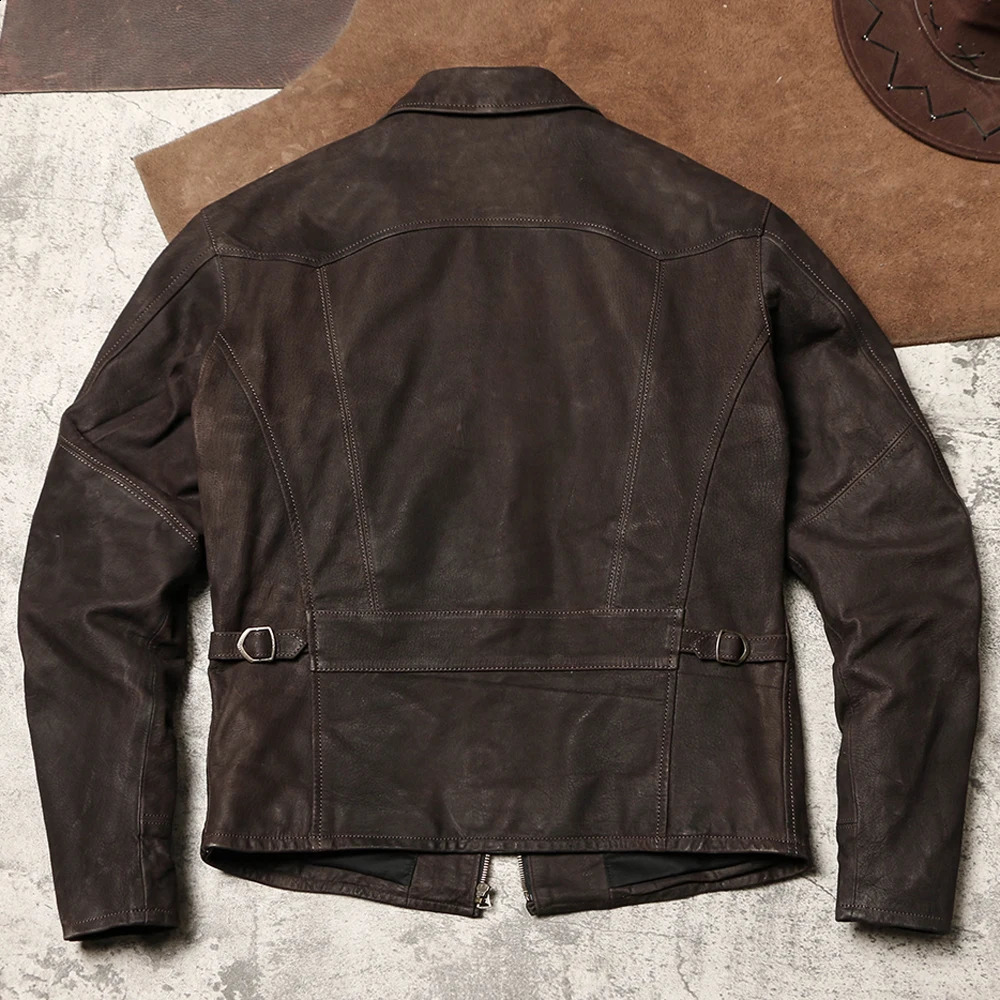 Retro fashion motorcycle mens jacket Distressed Suede Goatkin flight suit sheepskin coat 240816