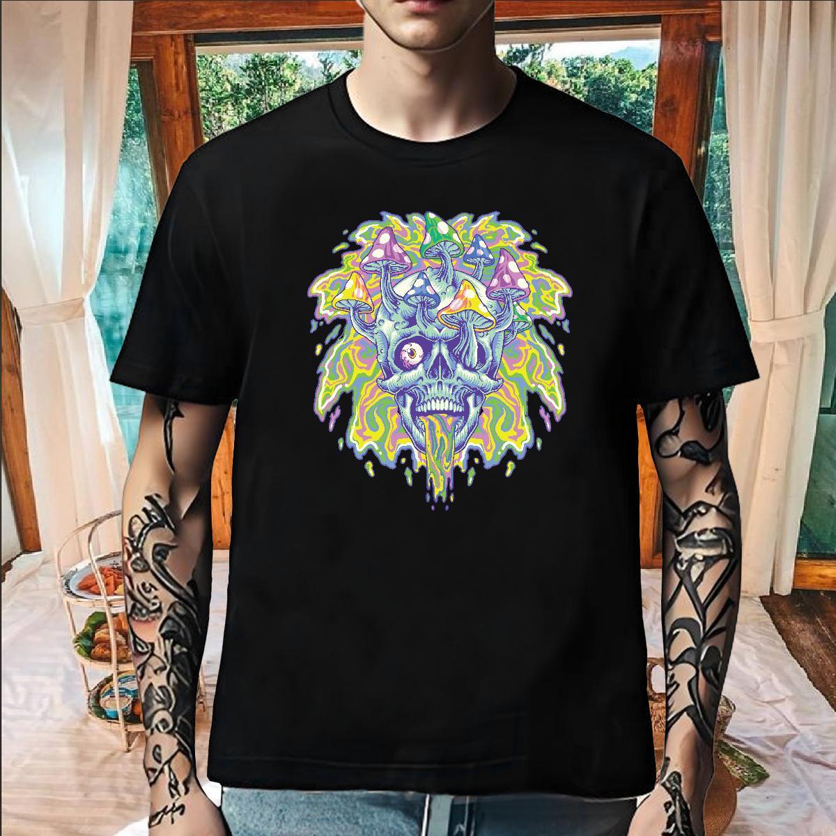 High Quality Man T Shirts 100% Cotton 230g skull Casual Daily Wear DIY Printed Breathable Short Sleeve Men Clothes T-Shirt Fashion New Clothings