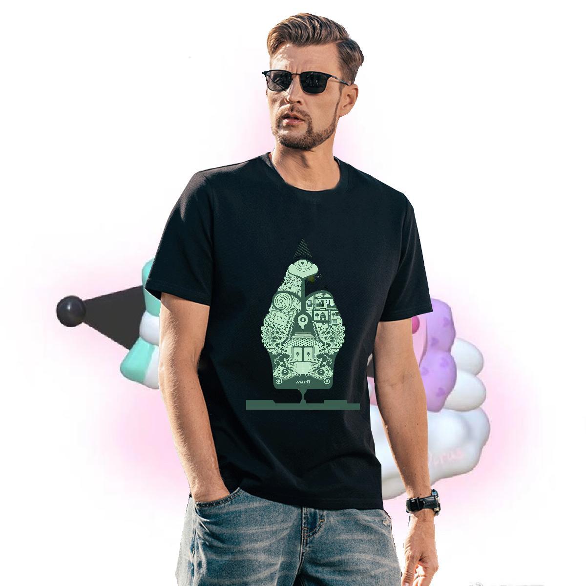 Loose Men T Shirts 230g Pure Cotton eye of the devil Street Asian Size Breathable Soft Men Tops Tees Classic Casual Top Tees