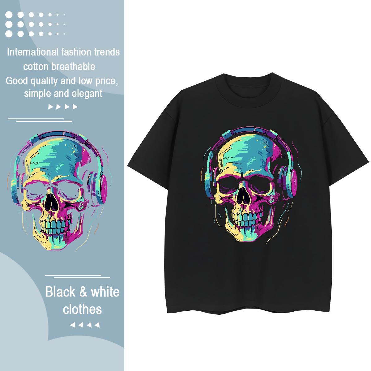 Popular T shirt 230g Cotton skull Sport Customized Breathable Crew Neck Couples T Shirts New Clothes