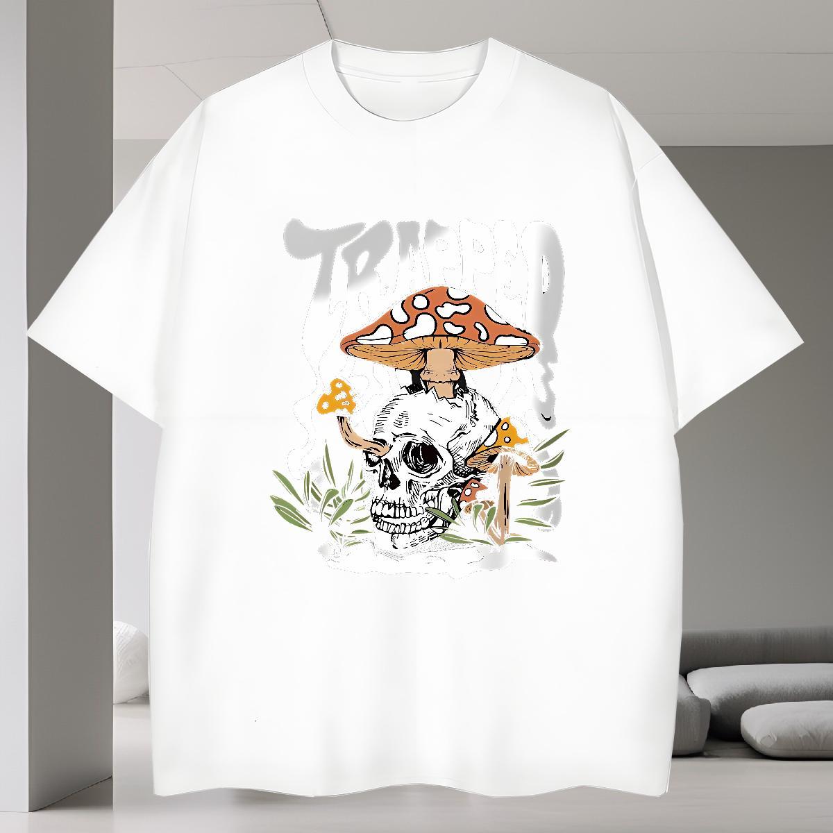 Wholesale Mens T Shirts 230g 100% Cotton skull Street Casual Custom Print Plus Size Breathable Crew Neck Tshirt for Man Woman Brand Tees Shirts