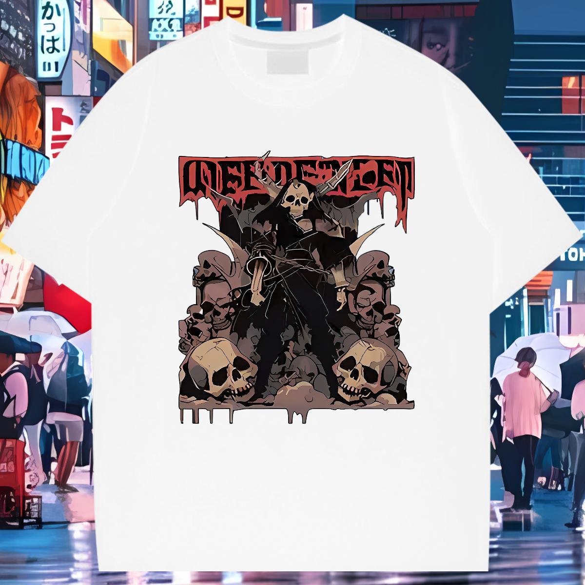 Unisex T Shirts Men 100% Cotton 230g skull Anime Printing Street Cartoon Print Round Neck Short Sleeve Couples T Shirts Factory Direct Tees
