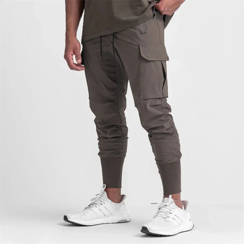 Pocket Mens Cargo Pants Summer Thin Slim Quick-drying Elastic Leggings Running Training Sweatpants Casual Trend Trousers 240816CJ