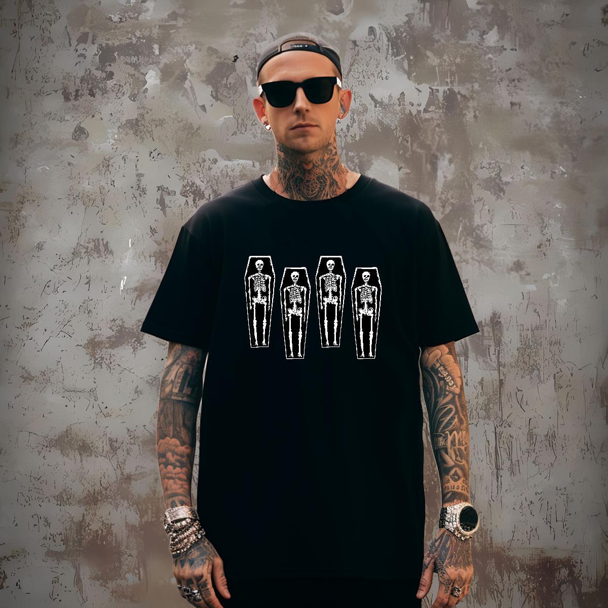 Comfortable T shirt 230g Pure Cotton skull Street Casual Cartoon Print Breathable Soft Tshirt for Man Woman New Tees Shirts