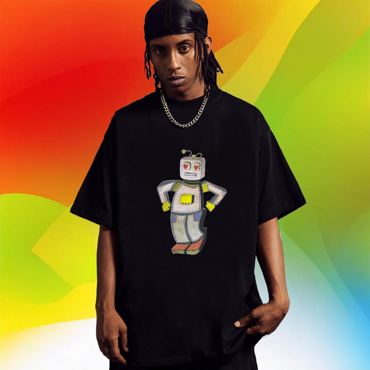High Quality Men T Shirts 230g Cotton robot Hip Hop Plus Size Cartoon Breathable Crew Neck Tshirts New Designer Tops Shirt