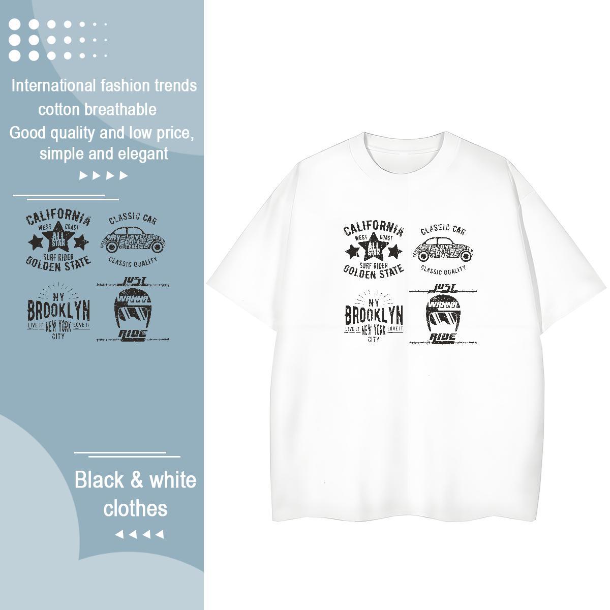 5A Couples T Shirts 230g Cotton letter Hip Hop T Shirt For Woman Breathable Short Sleeve Black White Tees Shirts