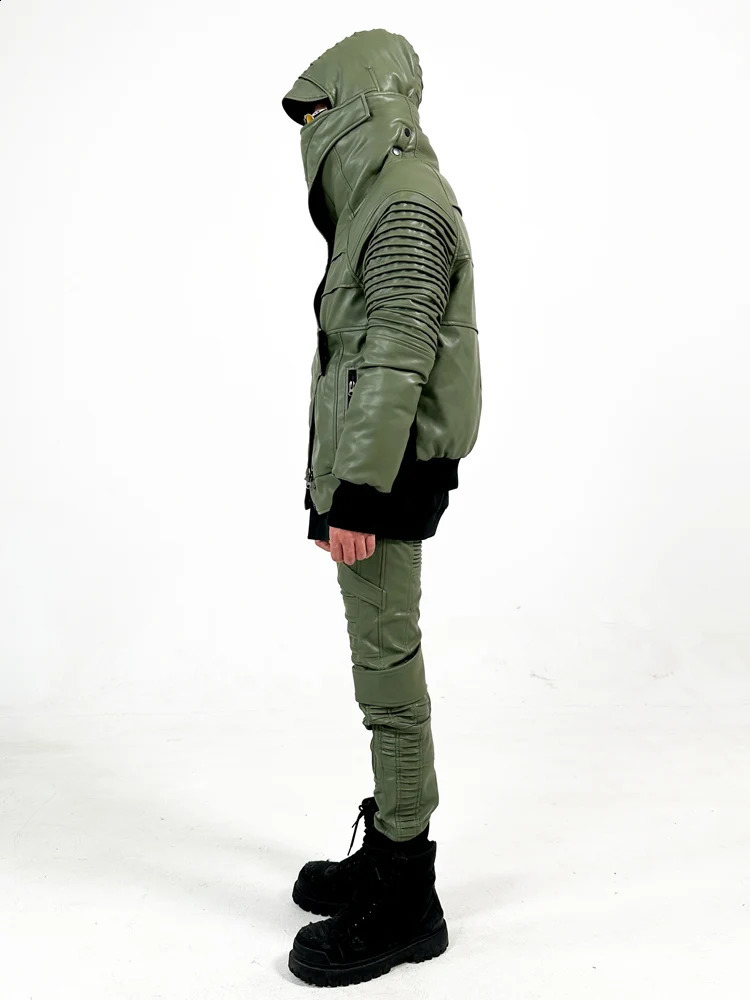 Style Womens Techwear Asymmetric Elastic Waist PU Leather Pants Zipper Wrinkle Motorcycle Tight Pantyhose 240816