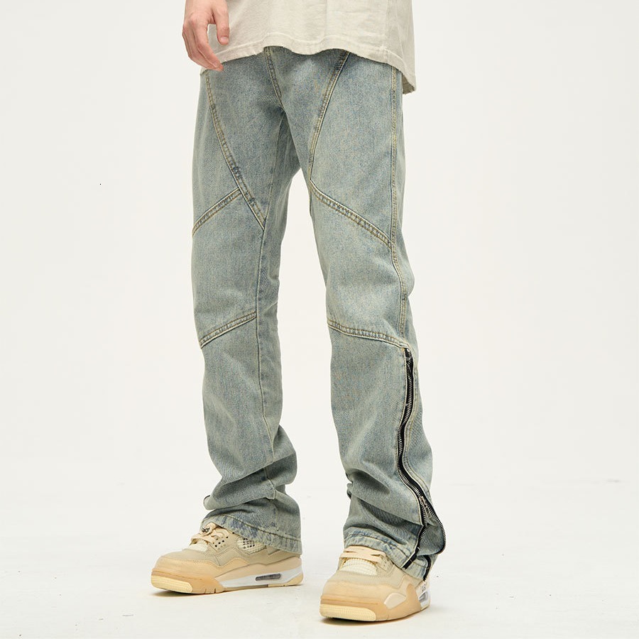 2024 American style splicing niche jeans men's ins trendy brand design sense high street pants couple trend