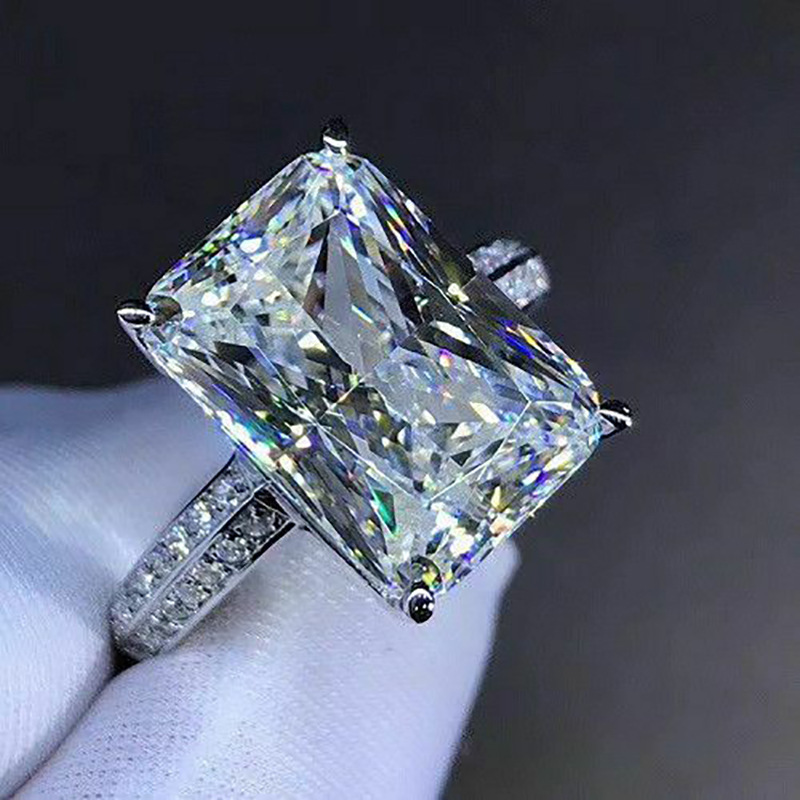 Radiant Cut 3ct Lab Moissanite Diamond Ring 925 sterling silver Bijou Engagement Wedding band CZ square Diamond Rings for Women Bridal Party Jewelry R