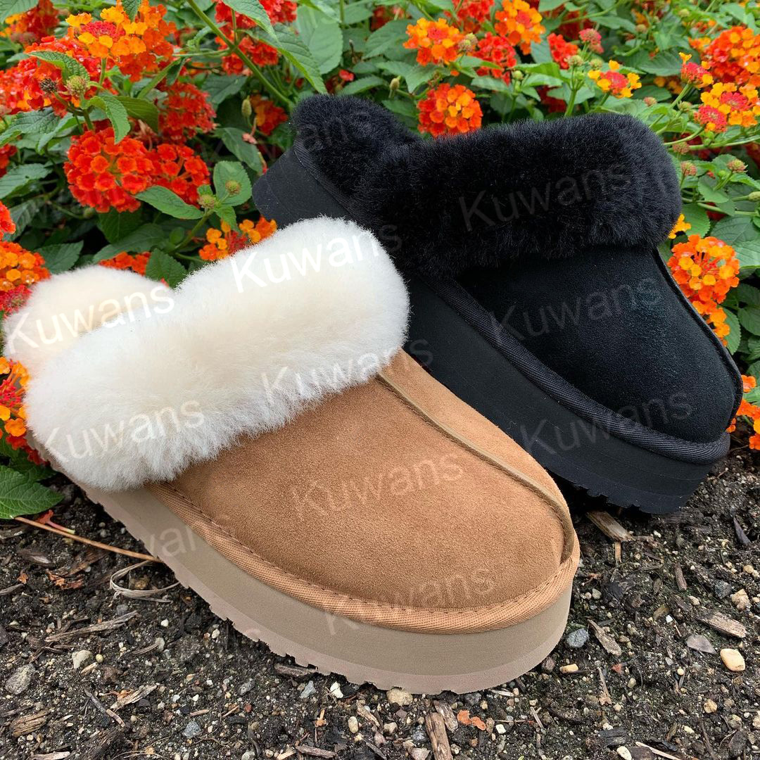 Women Platform Slippers Disquette Slipper Classic Mini Ultra Boot Tasman Tazz Fur Slides Sheepskin Funkette Suede Upper Sandal Mules Size 35-42