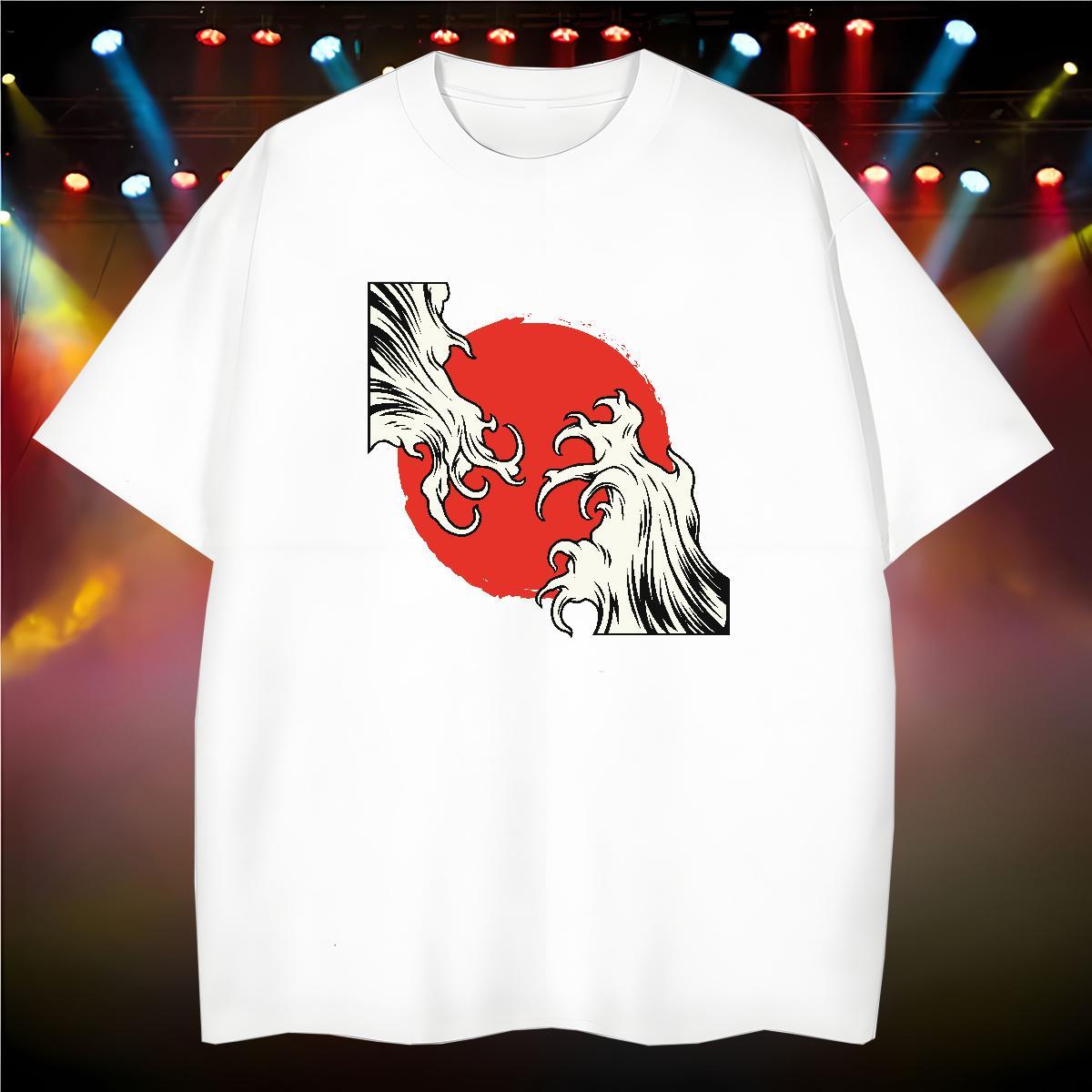 Loose T Shirt For Man 230g Cotton sea wave High Street Hip Hop Custom Big Size Breathable Crew Neck Tshirt for Man Woman Fashion Design Tops Tees