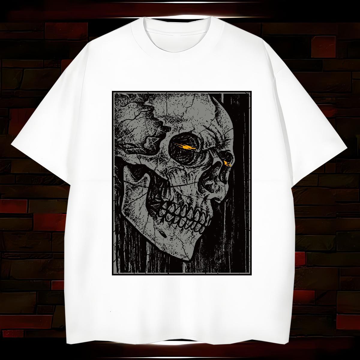 Popular T shirt 230g Pure Cotton skull Daily Wear Oversized Short Sleeve O-Neck Men Clothes T-Shirt DIY Tees Shirts